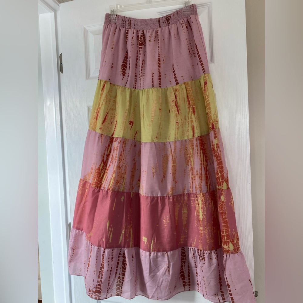 Anthropologie Kavita Bhartia Tiered Tie-Dye Maxi Skirt Size S Multicolor Pull On